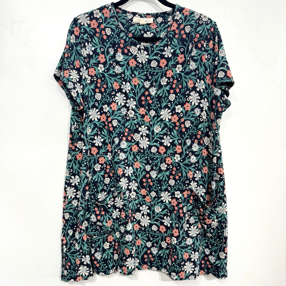 Seasalt Cornwall Killiow Floral Tunic Dress 14 US Blue Green Pockets Boho Soft